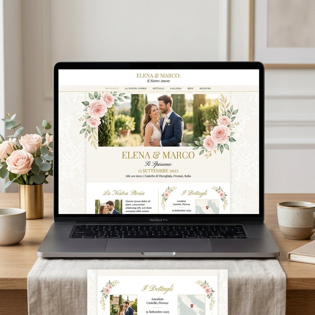 Anteprima template Romantico — rose, oro e avorio